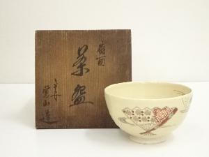 京焼　平井覚山造　色絵扇面茶碗（共箱）